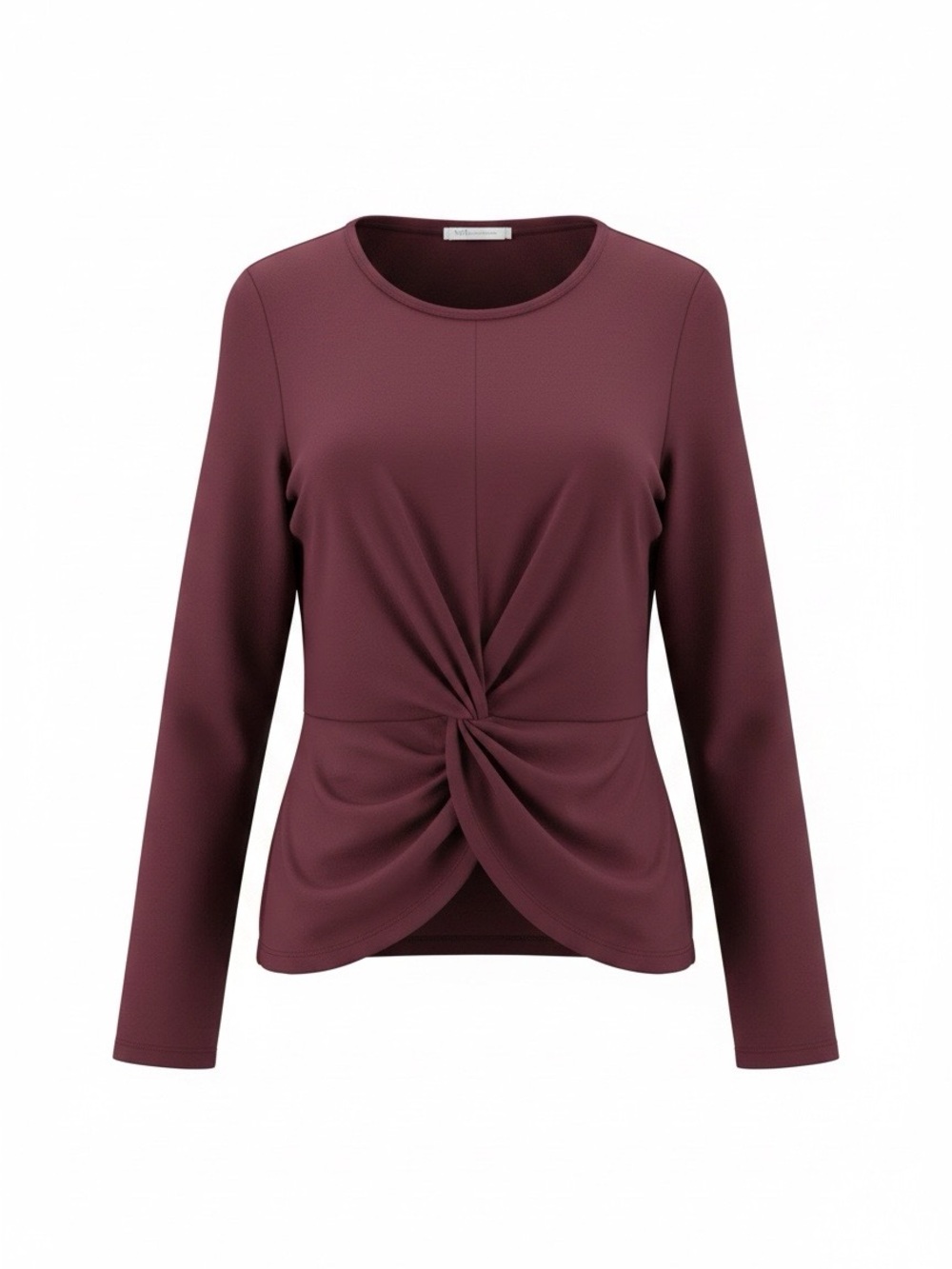 Neiman Marcus Twist-Front Long Sleeve Top - Burgundy